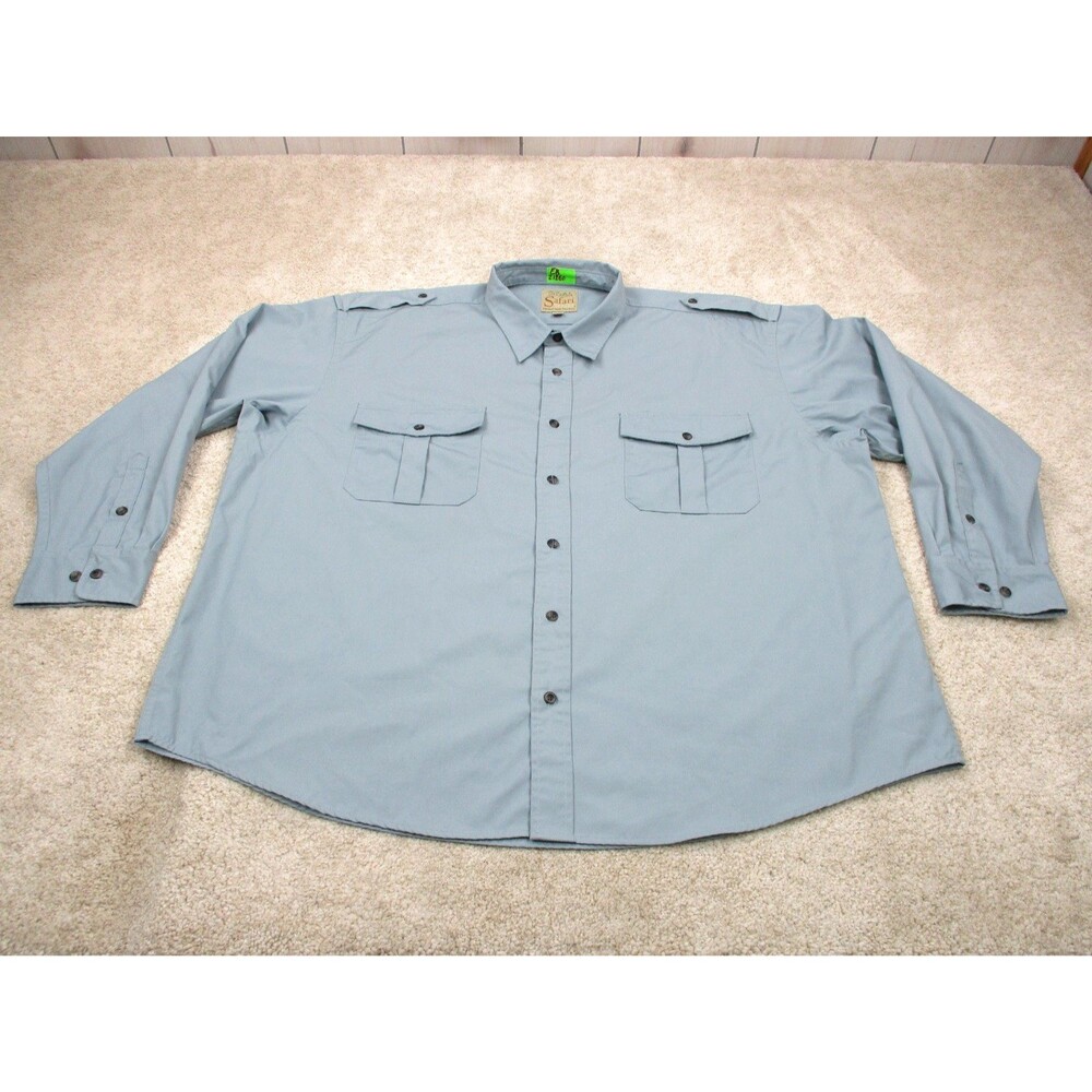 Cabelas Shirt Mens 3XL Regular Blue Safari Series Hiking Cotton Blend Button Up